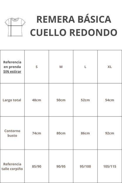 REMERA BÁSICA CUELLO REDONDO MANGA CORTA | DOBLE TELA DELANTERA