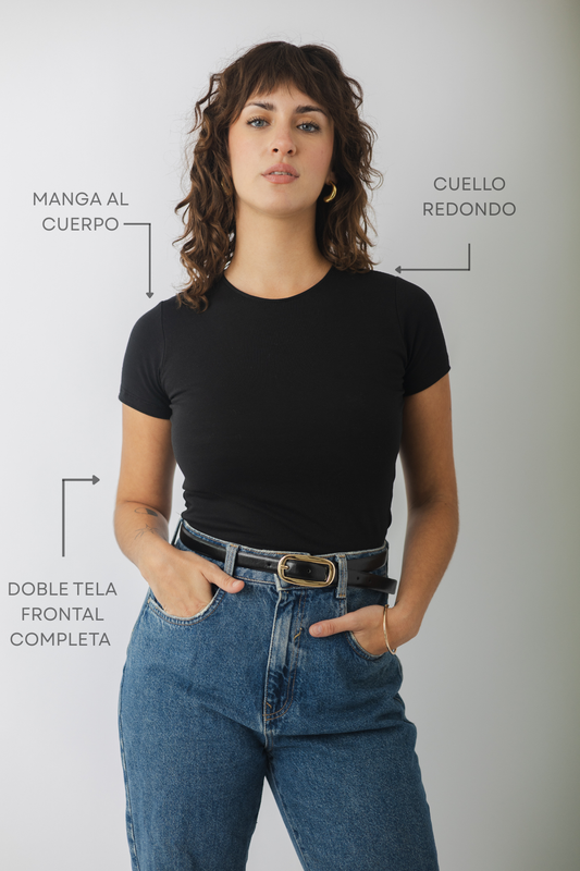 REMERA BÁSICA CUELLO REDONDO MANGA CORTA | DOBLE TELA DELANTERA