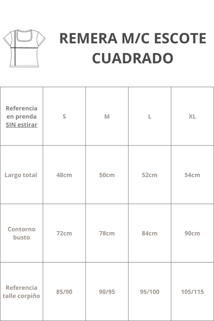 REMERA ESCOTE CUADRADO MANGA CORTA | DOBLE TELA DELANTERA
