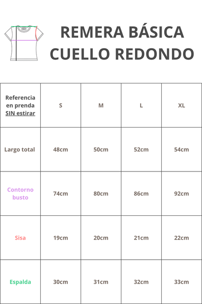 REMERA BÁSICA CUELLO REDONDO MANGA CORTA | DOBLE TELA DELANTERA
